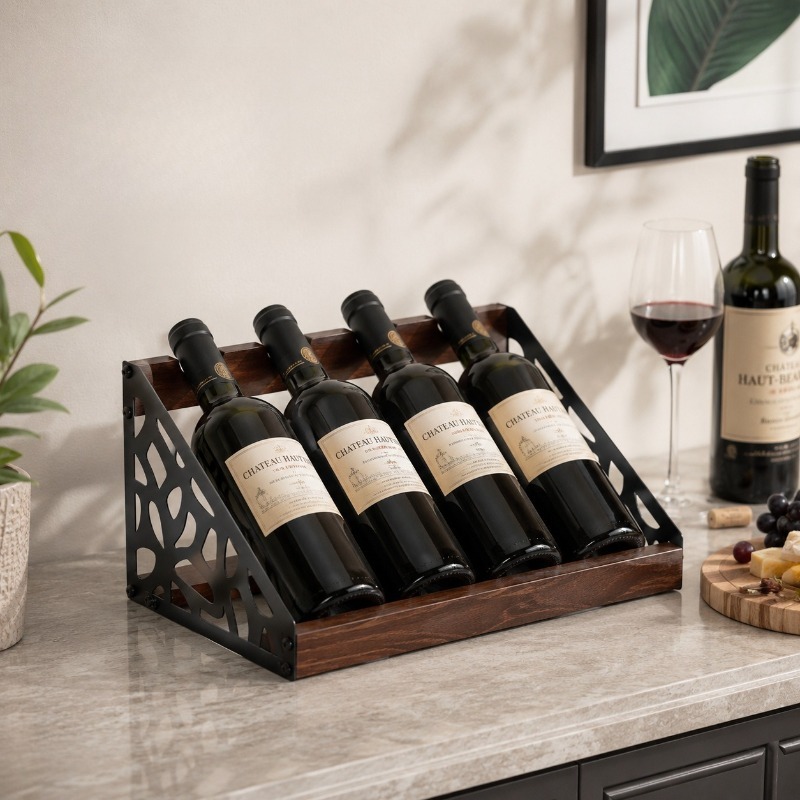 Home Bar Shelves - ชั้นวางไวน์ไม้สำหรับบาร์ในบ้าน ที่วางขวดไวน์ ชั้นวางค็อกเทลเหล็กกลวงสไตล์เรโทร ชั้นโชว์วิสกี้ อุปกรณ์ตกแต่งบาร์