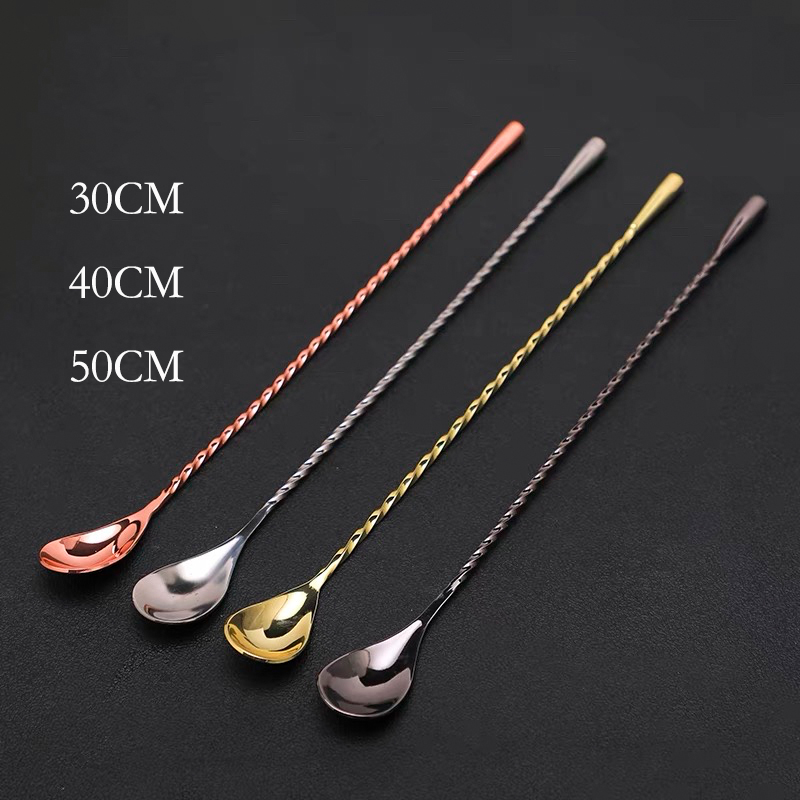 Bar Spoon Twisted - 30 ซม./40 ซม./50 ซม.หยดน้ําค็อกเทลบาร์ช้อนผสมช้อน 304 สแตนเลสสตีลผสมช้อนผัดบาร์เครื่องมือ