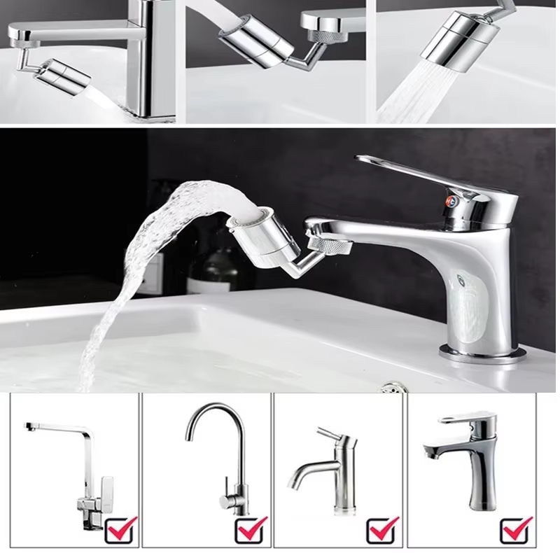 Home Bar Sink - หัวก๊อกน้ำอเนกประสงค์ 720 องศา หัวต่อขยายก๊อกน้ำอ่างล้างหน้า พร้อมหัวฉีดน้ำแบบหมุนได้ ป้องกันน้ำกระเด็น