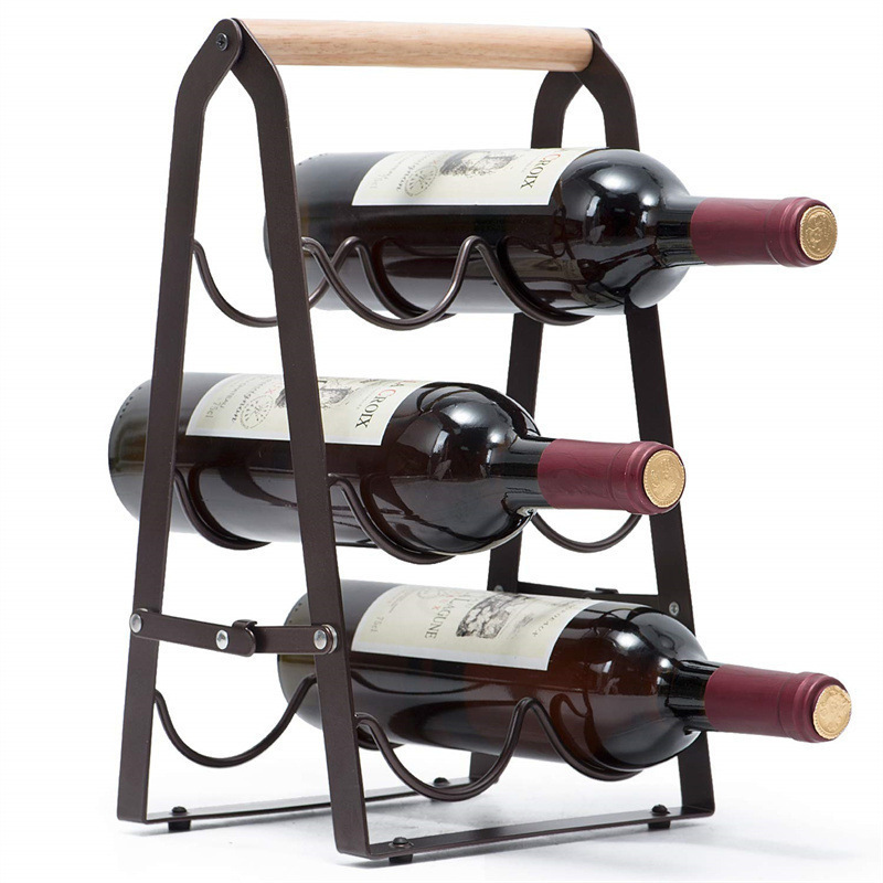 Home Bar Shelves - ชั้นวางขวดไวน์แบบพับได้ 6 ขวด โครงเหล็ก ดีไซน์ลอนคลื่น สำหรับจัดเก็บและโชว์ขวดไวน์