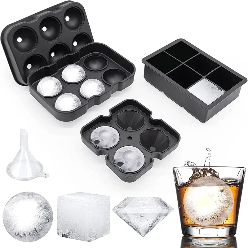Ice Mold Sphere - ถาดน้ําแข็งขนาดใหญ่ซิลิโคน ICE CUBE แม่พิมพ์สําหรับตู้แช่แข็งพร้อมฝาปิด Reusable วิสกี้น้ําแข็งแม่พิมพ์
