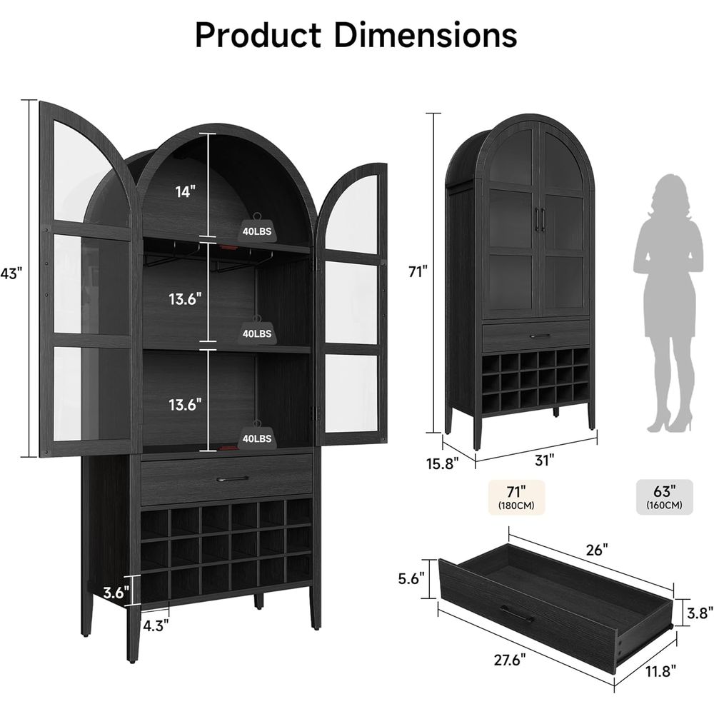 ตู้บาร์ไวน์ทรงโค้งสูง 71 นิ้ว  - Home Bar Shelves บทวิจารณ์และราคา